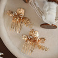 Vintage Gold Color Hair Comb Clip Flower Leaf Head Piece For Brides Bridesmaids Pearl Hairpin Bridal Jewelry Wedding Accessories b