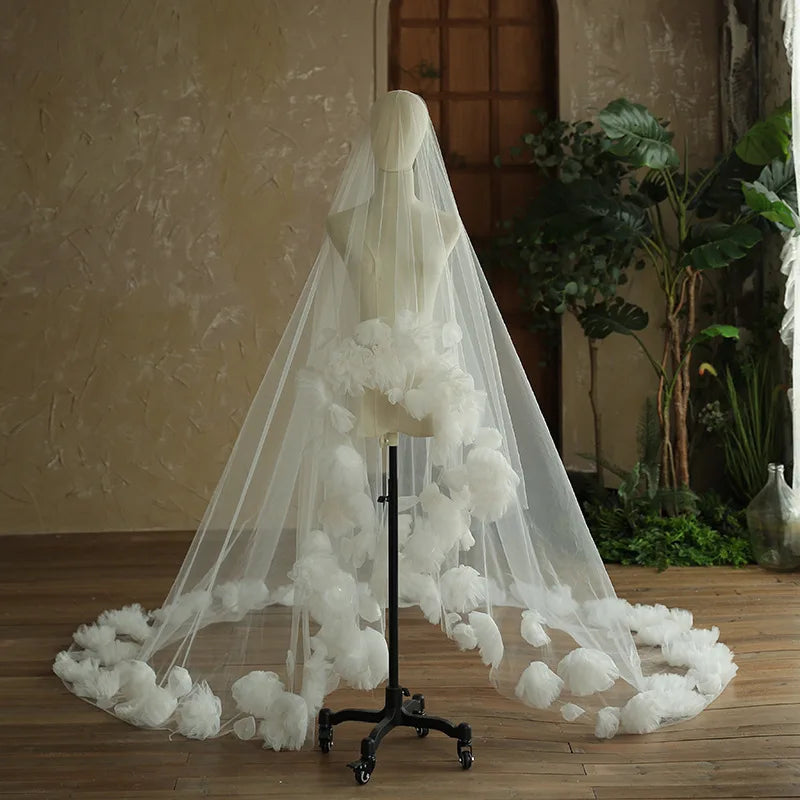 White Long Bridal Veil Flower Lace Wedding Veils For Evening Party Dress Women Girl Hair Accessories Brides Jewelry a