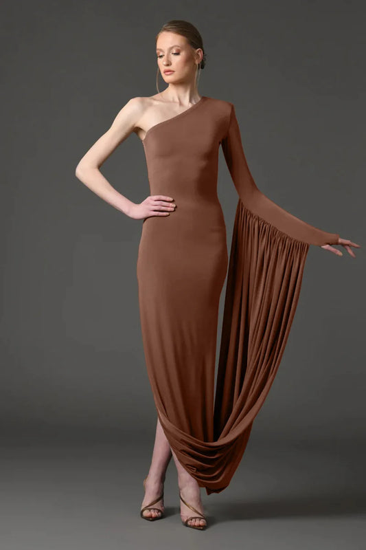 New Sexy Off-shoulder Long Skirt High-end Women's Slim Single-sleeved Dress Celebrate Evening Party Outfit Wholesale