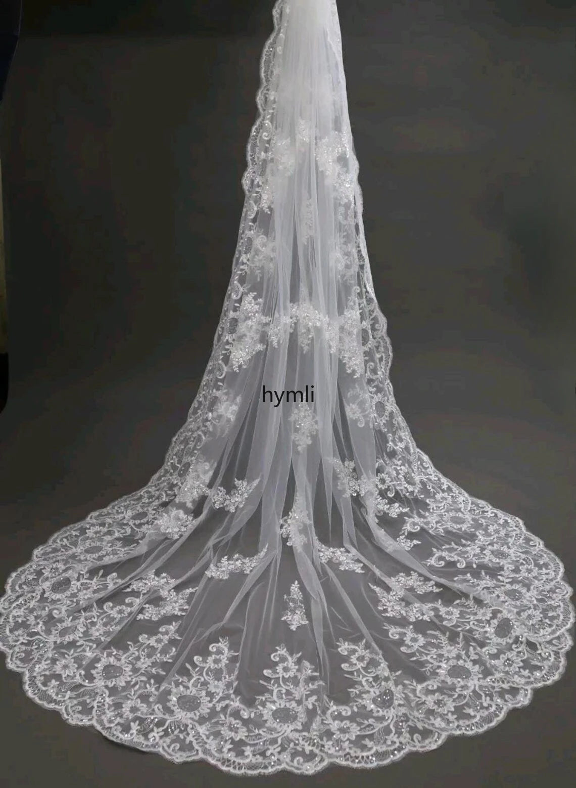 Lace Wedding Veil Cathedral Length Bridal Veil with Sequins Vintage Lace Veil