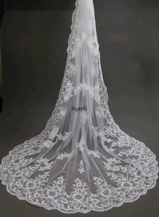 Lace Wedding Veil Cathedral Length Bridal Veil with Sequins Vintage Lace Veil