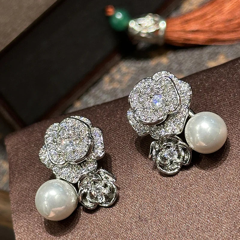 Vintage Flower Bridal Earrings Pearl Zirconia Wedding Earring For Brides Bridesmaids Accessories Women Birthday Gifts Jewelry b