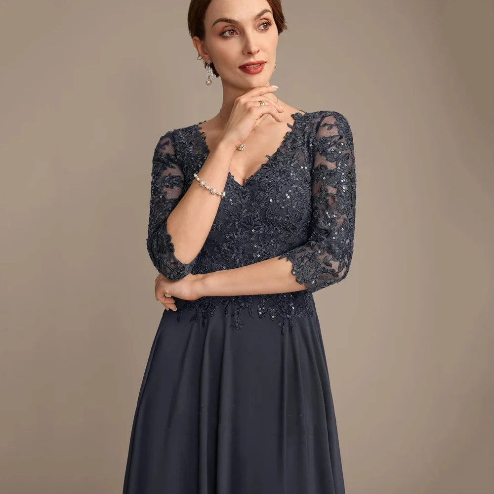 Customized Mother of Dresses V Neck Lace Bride Party Dress A Line Elegant Sequined Formal Gowns New robes invitée mariage