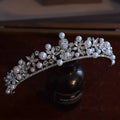 Crystal Rhinestones Tiaras and Crowns Pearl Diadem Women Bride Prom Pageant Headband Bridal Hair Jewelry Wedding Accessories b
