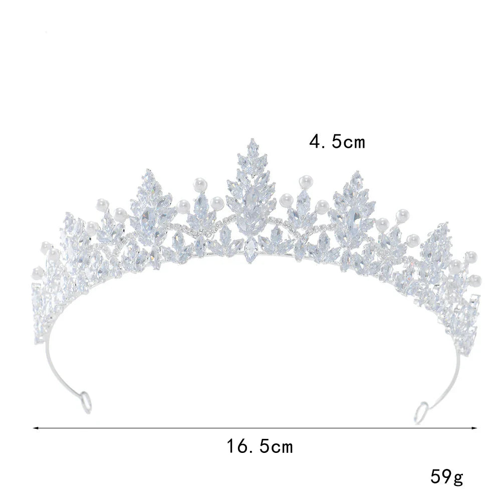 Pearl Cubic Zirconia Tiaras and Crowns CZ Zircon Headband Bride Princess Queen Headpiece Bridal Hair Jewelry Wedding Accessories