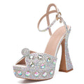 Luxury Handmade Full Rhinestones Peep toe Women Sandals Fashion Crystal Platform Wedges High heels Summer Wedding Sandals Shoes AB colors