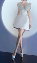 White Color Women Sleeveless Sexy V-Neck A-Line Mini Dress Fashion Birthday Party Celebrate Girls' Vacation Outfit WHITE