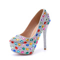 Bling Bling Luxury Rhinestones Diamond Women Pumps 14cm Ultra High heels Platform Wedges Party Shoes Fashon Wedding Bridal Shoe Colorful