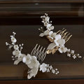Bridal Jewelry Porcelain Flower Hair Comb Pin Clip Head Pieces Brides Bridemaids Gold Silver Color Hairpins Wedding Accessories