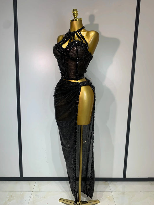 Sexy Shiny Diamond Two Piece Set Women Evening Celebrate Festival Luxury Birthday Party Nightclub Singer Stage costume