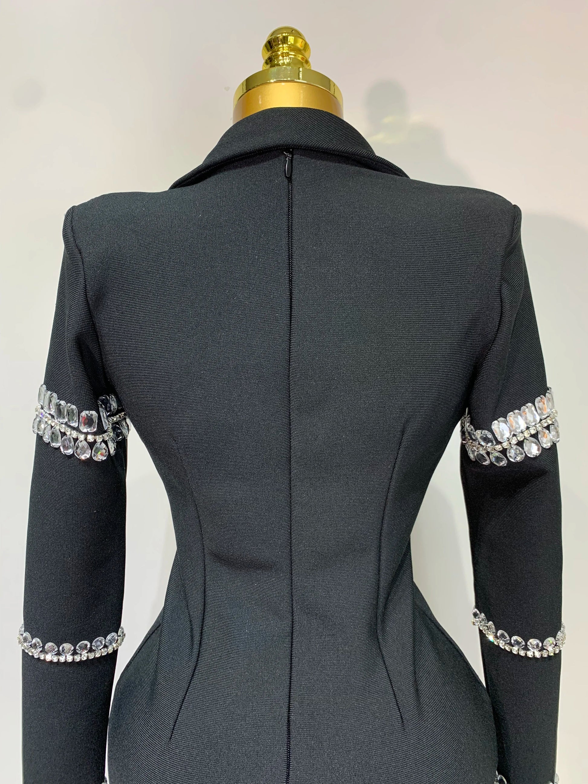 Women Sexy Long Sleeve V Neck Beading Rhinestone Mini Bodycon Bandage Dress Celebrity Elegant Evening Party Birthday Dress