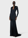 Elegant Solid Women Long Sleeved Floor Length Dress Sexy Party Backless Slim Female Maxi Dresses Summer Chic Lady Robe