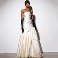 Elegant Strapless Slim Long Dress Sexy One Shoulder Black And White Contrasting Evening Gowns Banquet Wedding Dress For Women WHITE