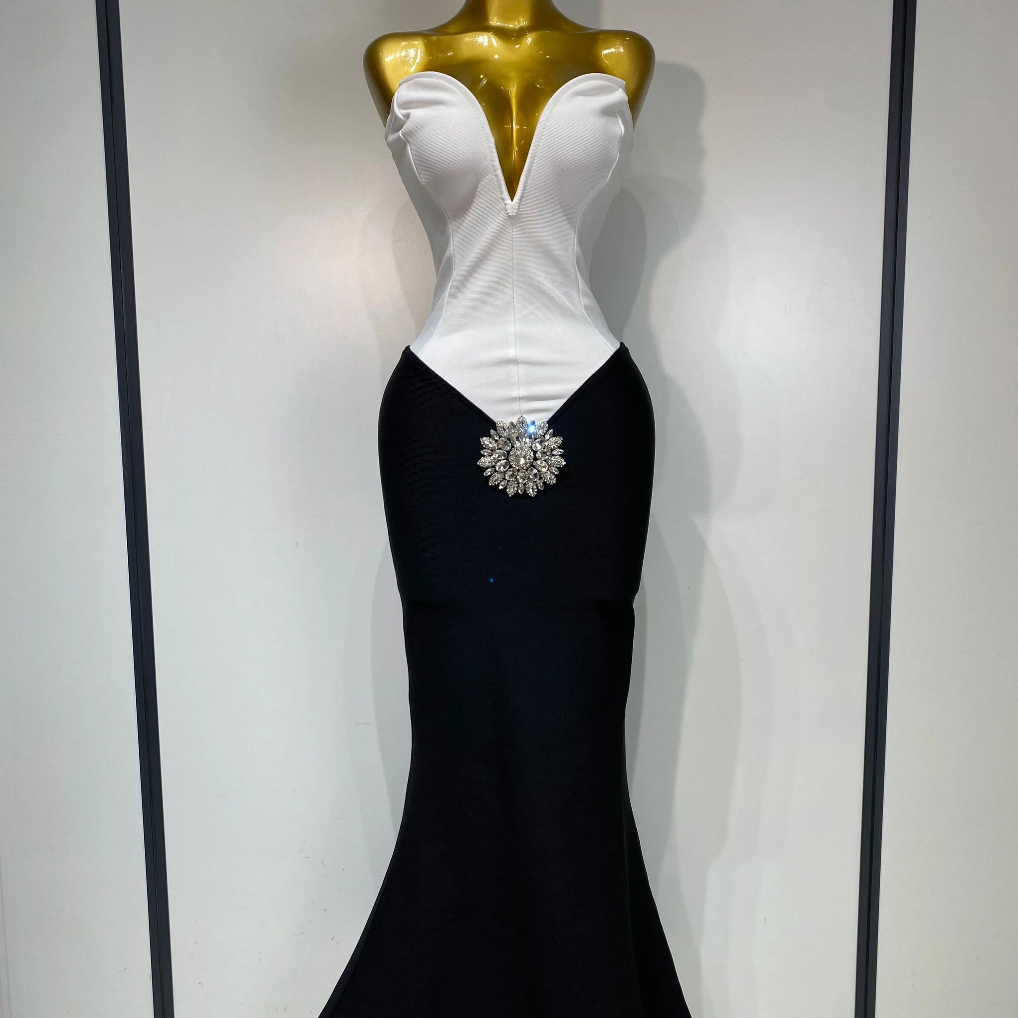Sexy Bodycon Bandage Dress Strapless Diamond Flower Maxi Long Elegant Dresses Luxury Birthday Dress Club Party Prom Gowns WHITE