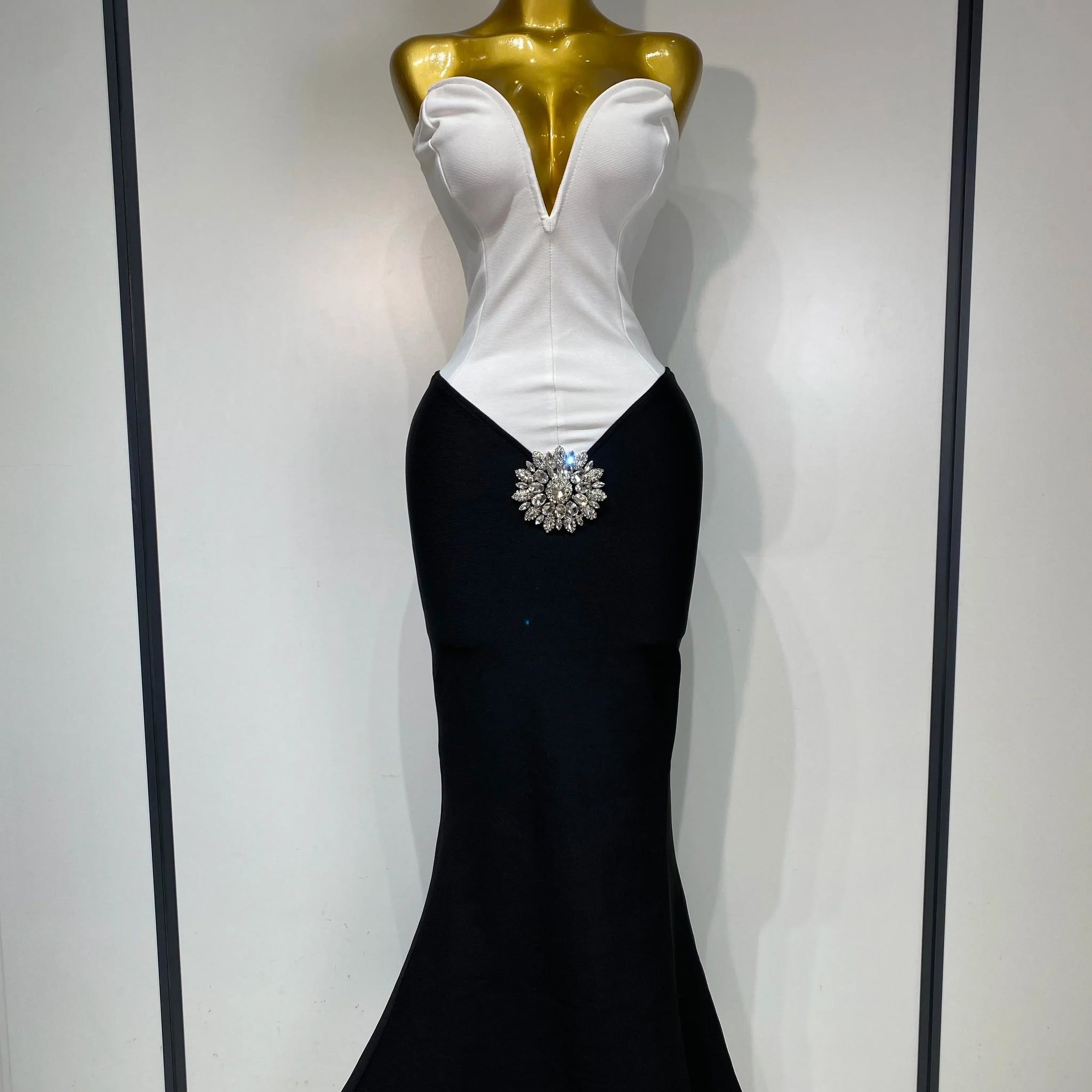 Sexy Bodycon Bandage Dress Strapless Diamond Flower Maxi Long Elegant Dresses Luxury Birthday Dress Club Party Prom Gowns WHITE