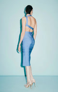 Skyblue Color Women Sleeveless Sexy One Shoulder Bodycon Long Bandage Dress Elegant Evening Party Celebrate Outfit