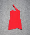 Red Color Women Sexy One Shoulder Bodycon Bandage Mini Dress Celebrate Nightclub Party Evening Fashion Dress Wholesale