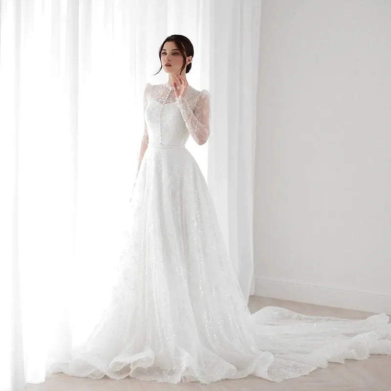 Elegantes vestidos de novia de corte A 2025, vestido de novia de manga