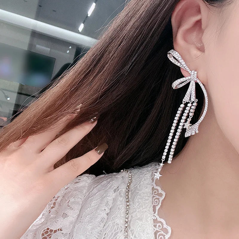 Star Long AAA Zircon Bridal Earrings CZ Cubic Zirconia Wedding Earring For Brides Accessories Women Birthday Gift Jewelry