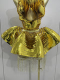Shiny Gold Mirrors Sexy 2 Pieces Mini Dress Women Celebrate Birthday Party Performance Stage Costume Festival Wear