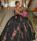 Mexican Style Black Quinceanera Dress Off Shoulders Para Sweet 15 Dress Charro Vestidos de Xv Birthday Party Prom Customized