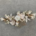 Vintage Gold Color Hair Combs Pin Clip Pearl Porcelain Flower Head Pieces For Brides Hairpins Wedding Accessories Bridal Jewelry