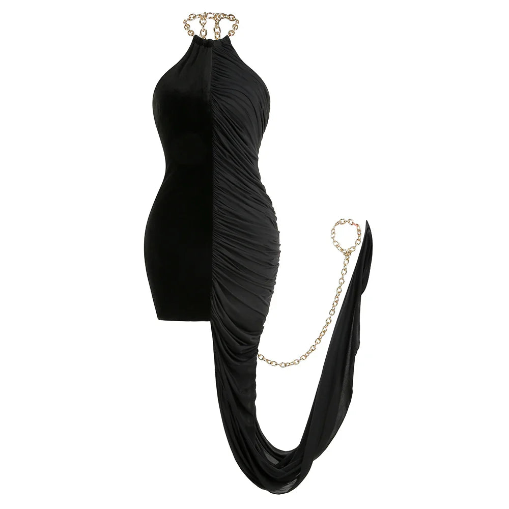 2024 Summer Women Sexy Off the Shoulder Backless Draped Bodycon Mini Dress Velvet Celebrity Red Carpet Evening Party Dress black