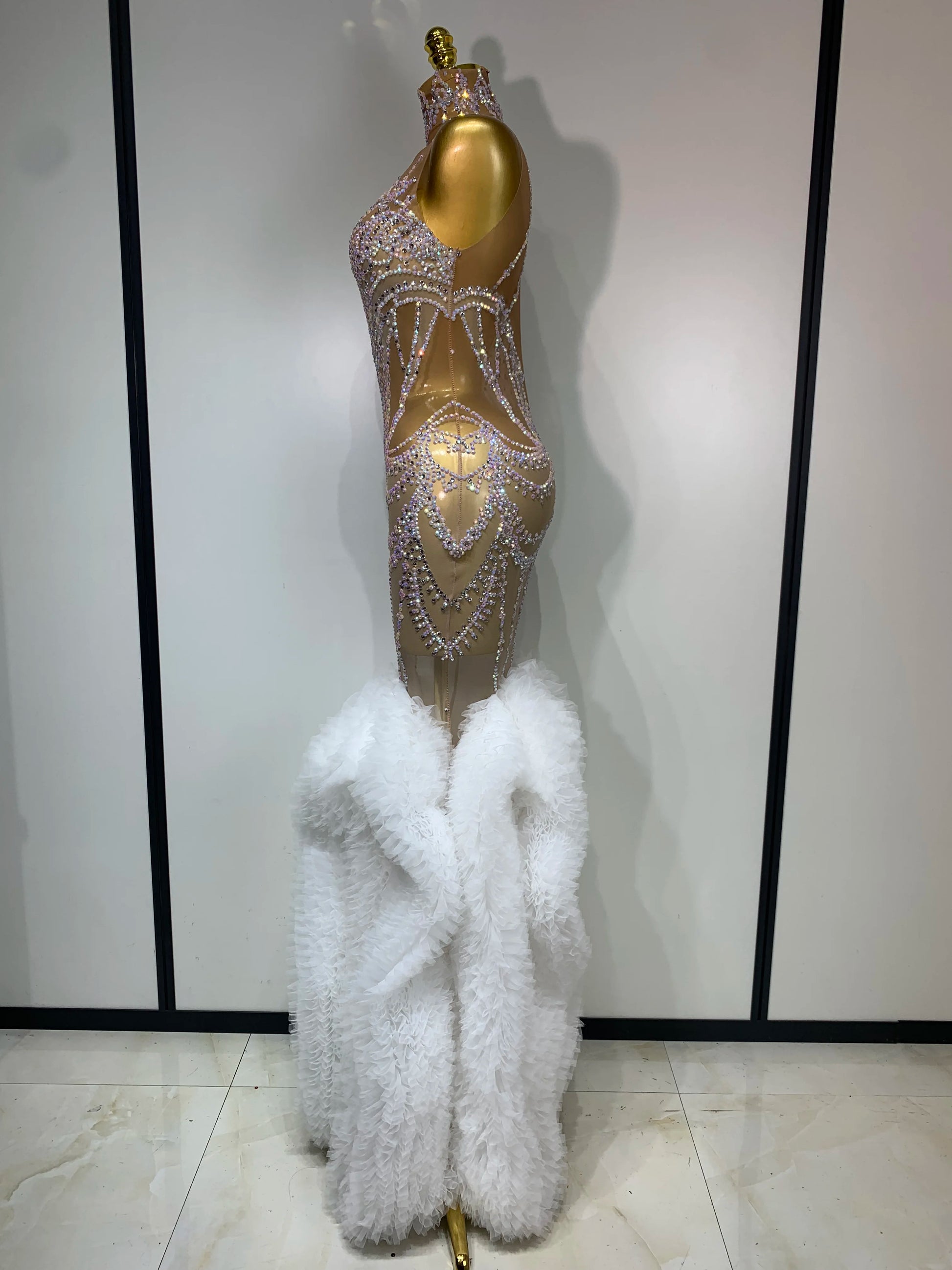 High Quality Women Sparkly Rhinestone Mesh Sleeveless Bodycon Long Dress Wedding Guest Gowns Luxury Birthday Evening Party Dress