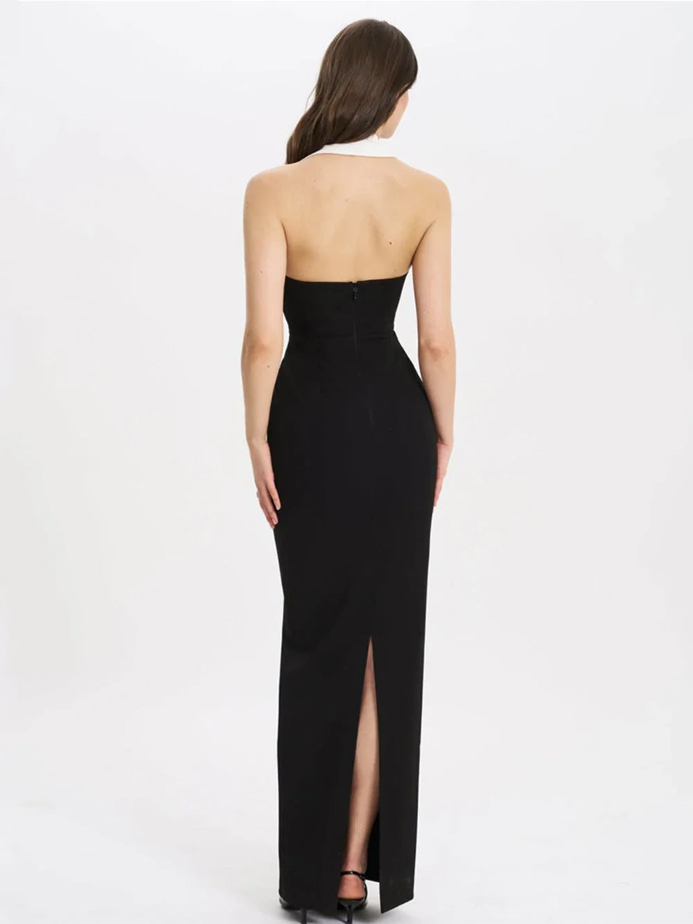 Sexy Lapel Halter Neck Bandage Long Formal Dress For Women Fashion Sleeveless Backless Shiny Robe Bnaquet Street Party Vestido