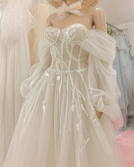 Amanda Princess Prom Dress 2023 Puffy Sleeve Party Dress فستان سهرة Lace Embroidery Vestido De Novia Off Shoulder Prom Gown