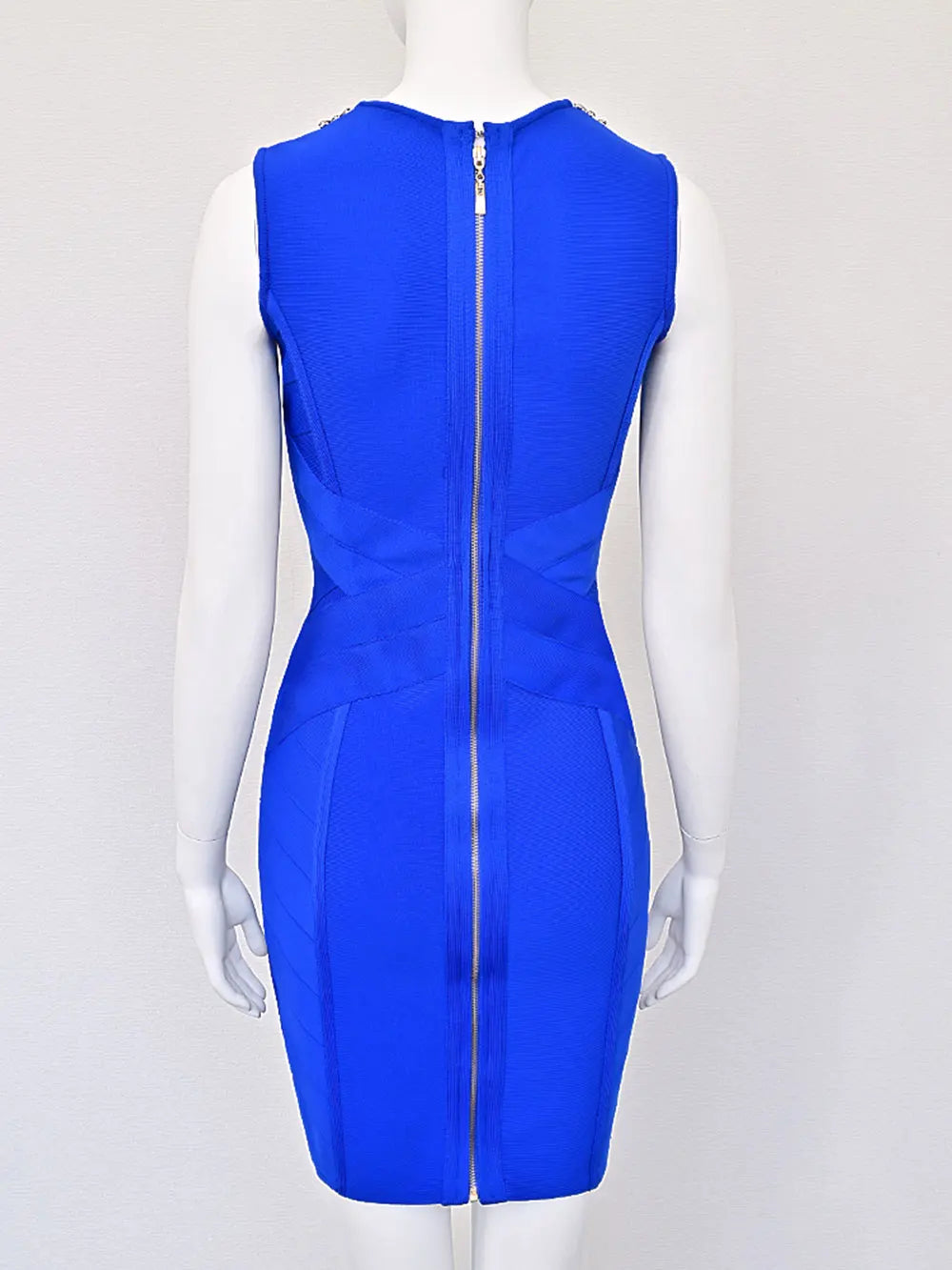 Spring Sexy Women's Drawstring Nail Diamond Design Bandage Dress Sleeveless Bodycon Blue Mini Dress Evening Party Vestidos