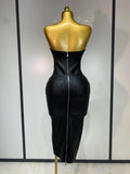 New Women Sexy Strapless Black Foil Color Bodycon Bandage Dress Fashion Celebrate Evening Party Luxury Birthday Dresses