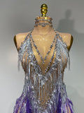 Luxury Rhinestone Tassel Sexy Women Short Latino Dance Dress Birthday Nightclub Bar Sleeveless Sparkly Performance Stage Outfit