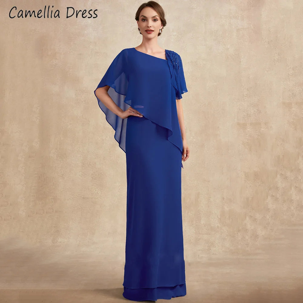 Mother Of The Bride Dress - Graceful Half Sleeves Mother Dresses For Weddings Sheath Formal Gown Beading Zipper Back 2023 Vestidos De Ocasión Formales