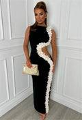 New Women Sleeveless Sexy Side Hollow Out Florals Bodycon Long Bandage Dress Celebrate Fashion Evening Party Cocktail Wear