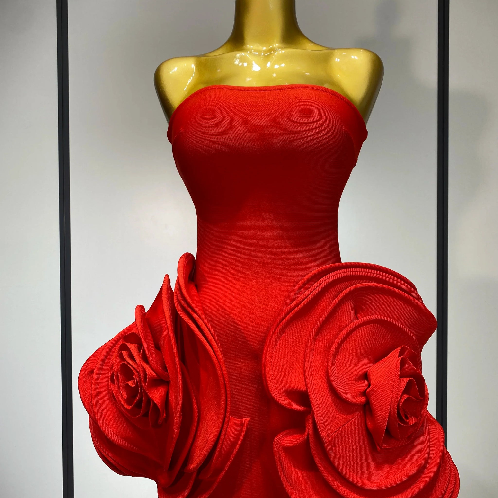 Celebrity Sexy Strapless Backless Flower Red Mini Bodycon Bandage Dress Knitted Elegant Evening Club Luxury Birthday Dress