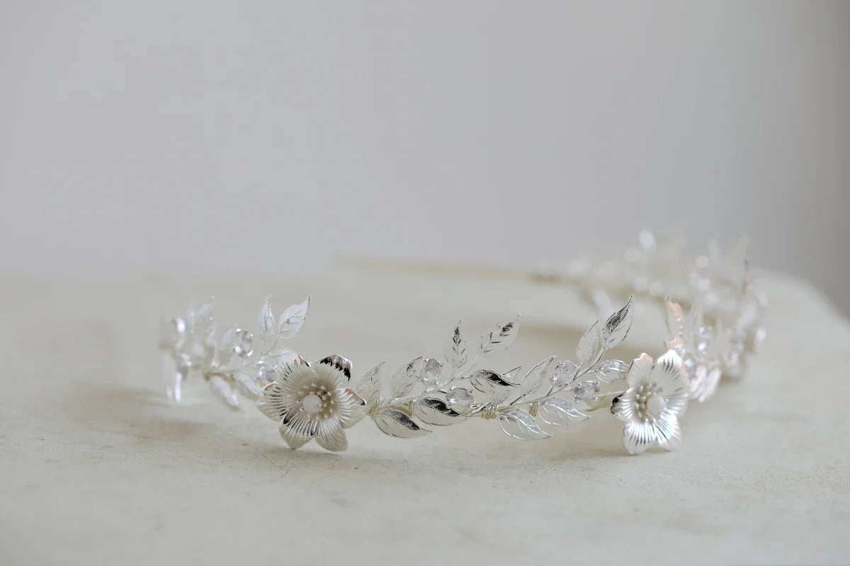 Bridal Hair Jewelry Flower Leaf Headband Hairband Silver Color Headpiece For Brides Women Headdress Headwear Wedding Accessories