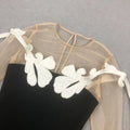 2024 Sexy Women'S See Through Sheer Patchwork Bandage Dress O-Neck Long Sleeved Bodycon Long Dress Celebrity Christmas Vestidos