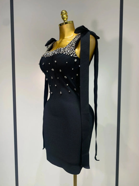 Women Celebrity Sexy Sparly Diamonds Black Mini Bodycon Bandage Dress Elegant Evening Party Luxury Birthday Dresses