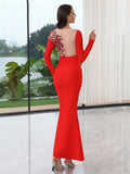 2024 Sexy Women Christmas Dress O-neck Long Sleeve Gauntlet Heavy duty sequin Flower Design Bodycon Backless Long Dress Vestidos