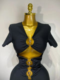 Women Sexy Cut Out Short Sleeve Bodycon Long Dress Party Evening Celebrate Birthday Black Bandage Knitted Club Prom Gown