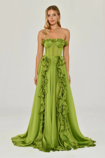 Strapless Simple Prom Dress A-line Chiffon Prom Dress Elegant Sleeveless Floor-Length Backless Vestidos De Fiesta