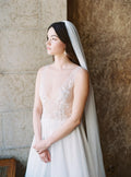 Single-Layer Cut Edge Bridal Veil Extra Wide Soft Tulle Top Gather Add a Metal Comb in White , Off-White , Ivory ,Champagne