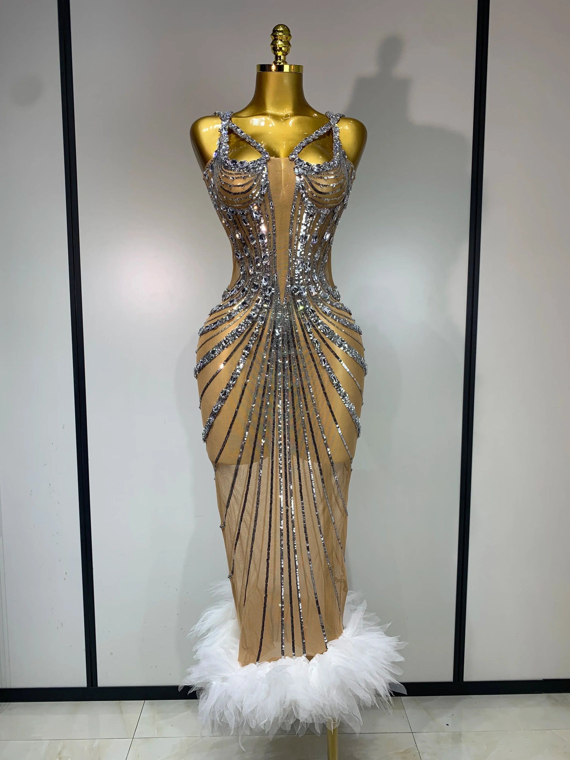 Evening Gown Rhinestone Silver Dress Sexy Silver Rhinestone White Mesh See Through Long Dress Women Luxury Birthday Party Prom Gown Singer Nightclub Stage Outfit Silver L Evening Gown Rhinestone Silver Dress Sexy Silver Rhinestone White Mesh See Through Long Dress Women Luxury Birthday Party Prom Gown Singer Nightclub Stage Outfit Silver L
