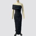 4 Colors Women Sexy Strapless Shinning Rhinestones Bodycon Long Bandage Dress Nightclub Party Celebrate Fashion Birthday Outfit