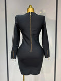 Luxury Birthday Dress Women Beading Diamond Black Bodycone Bandage Wrapped Hip Dress Elegant Long Sleeves Evening Party Gown