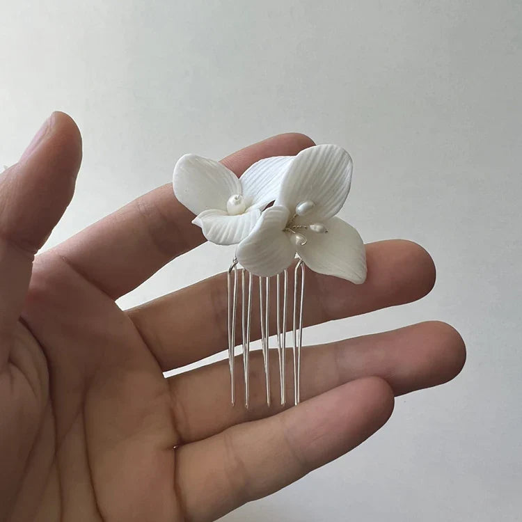 Wedding Accessories Porcelain Flower Hair Comb Pin Silver Gold Color Hairpins For Brides Women Gifts Head Pieces Bridal Jewelry silver color b