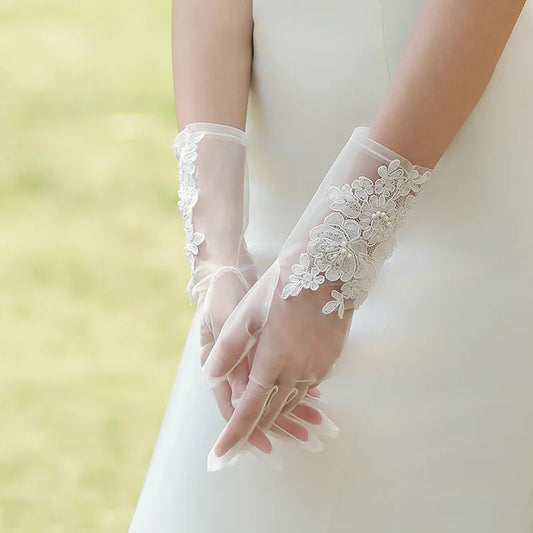 Short Bridal Gloves Pearl Wristband Wedding Glove For Women Girl Gift Party Evening Dress Jewelry Bride Accessories a