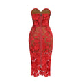 Red White Color Women Sexy Strapless Embroidery Bodycon Midi Dress Celebrate Nightclub Party Evening Birthday Dress Wholesale