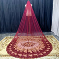 One Tier Wine Red Bride Veil Lace with Sequins Cathedral Veil Wedding Accessories Metal Comb Wine Red